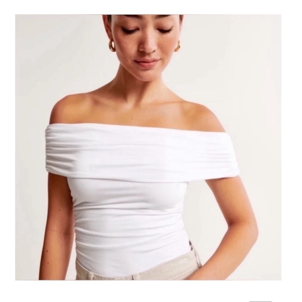 NEW Abercrombie Modal Cotton White Off the Shoulder Ruched Top XL
